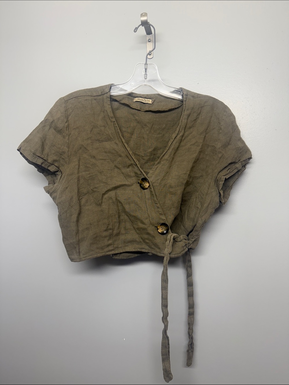 Alessia Pacini Linen Olive Green Buttons Wrap Crop Top